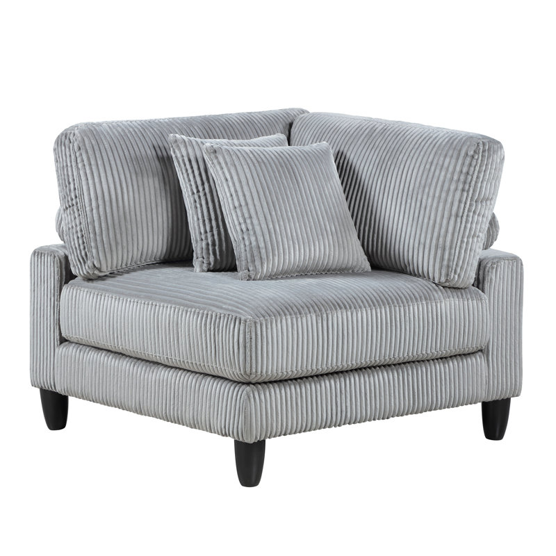 Living Room Furniture Corner Chair Grey Corduroy Upholstery 1Pc Corner Wedge Soft Cushion Solid Wood Legs