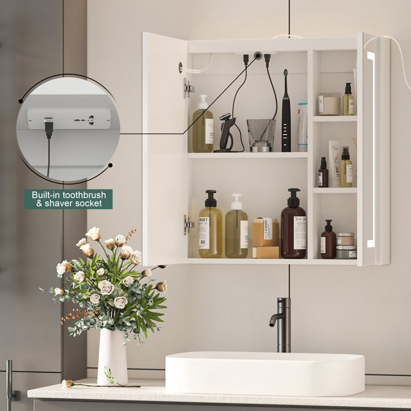 Ayyat 70 Wx 70 H cm Built-in LED Mirror Cabinet, Bathroom Storage with Shelves
