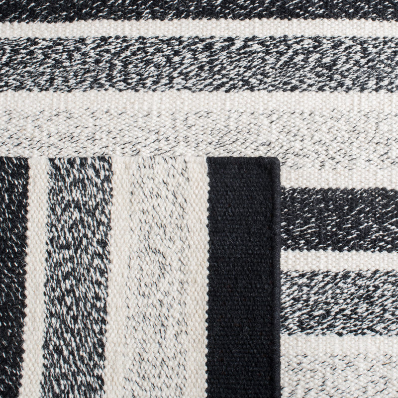 Bardon Flat Weave Wool/Cotton Striped Rug in Black, Rectangle 4' x 6'