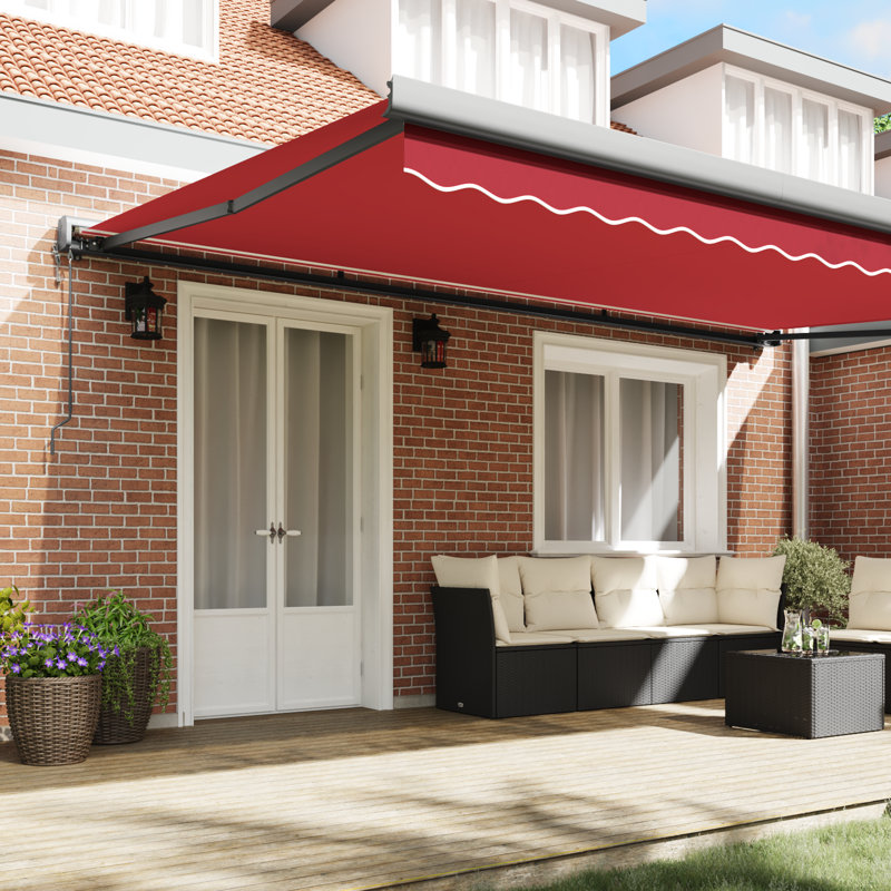 Ebern Designs Polyester Cover Retractable Patio Awning, Red, 500 cm W x 300 cm D