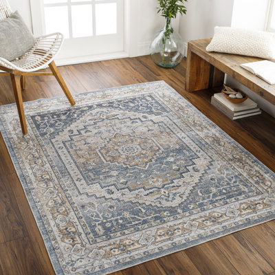 Machine Washable Traditional Boho Navy Blue Area Rug