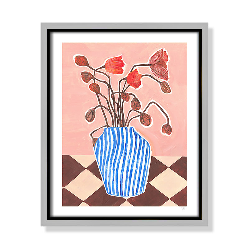 Poppies Print par Violets Print House, L 9,5 po x H 11,5 po, Toile avec cadre, Flottant argent