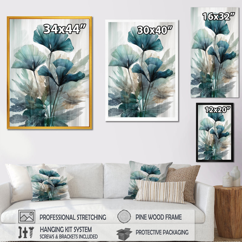 Feuilles de palmier tropical Ginkgo II - impression, Cadre photo noir, H 20 po x l 12 po x P 1 po