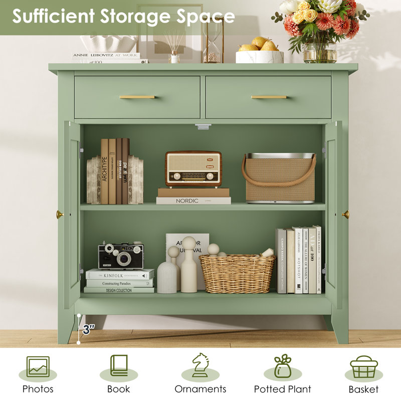 Armoires d'appoint en bois avec 2 tiroirs et 2 portes Ailynn, Vert