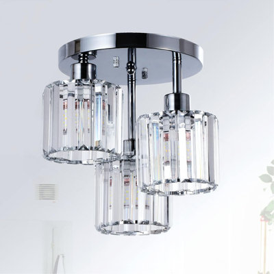 Plafonnier semi-encastré, plafonnier de cuisine à 3 lumières, plafonniers avec abat-jour en cristal transparent pour vestibule de salle de bain de chambre à coucher d'entrée de cuisine