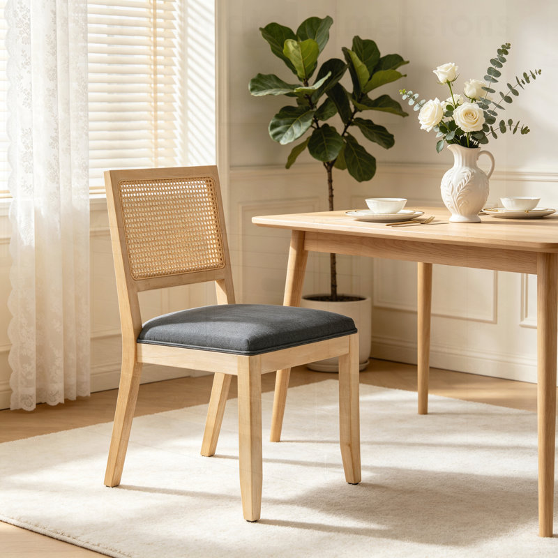 Ensemble de 2 chaises de salle à manger en rotin de style campagnard avec dossier bas et cadre en bois massif, Gris, Grey