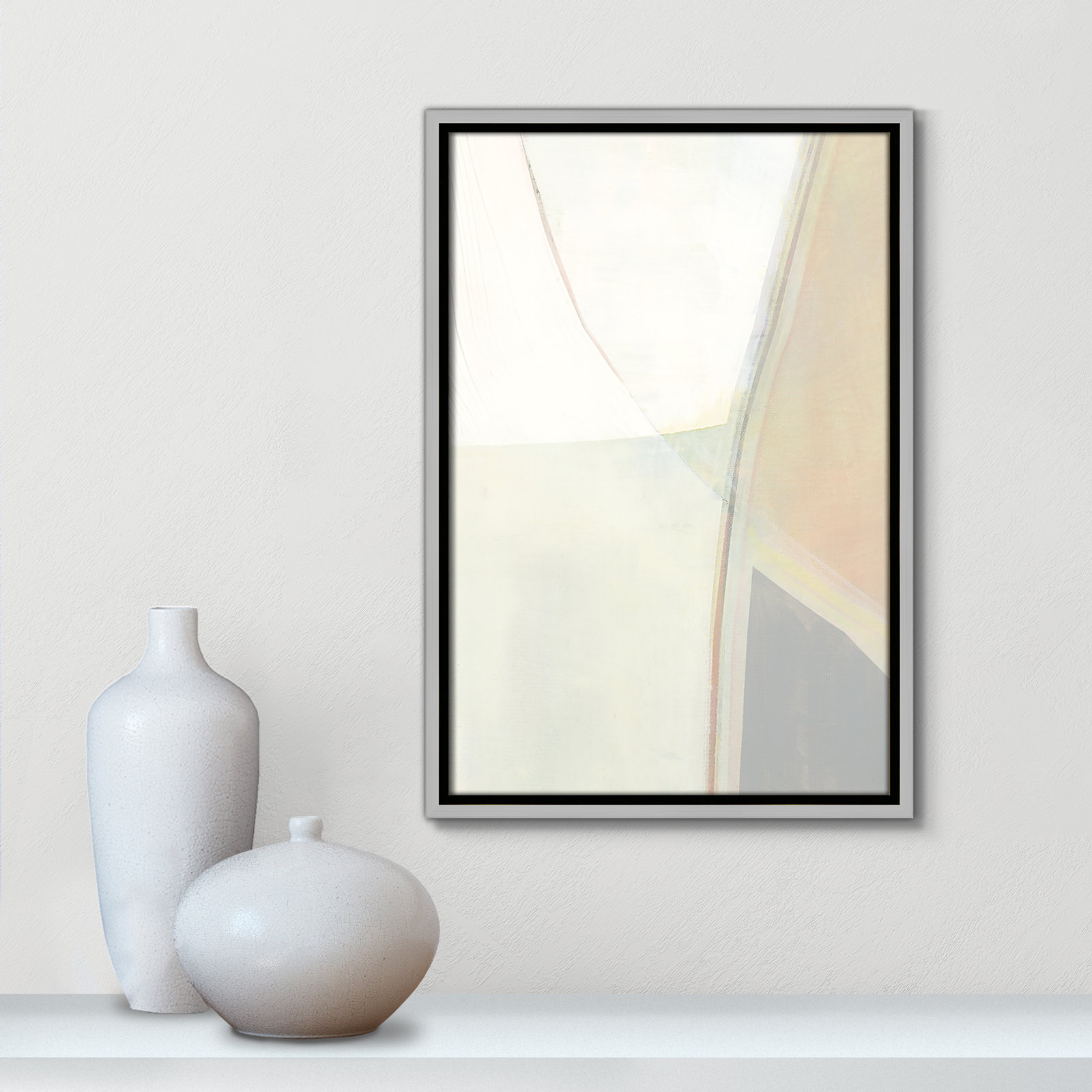 Alexandria "In Neutral II" Painting by Cartissi, 19.5" H x 13.5" W x 2" D, Silver Framed Canvas