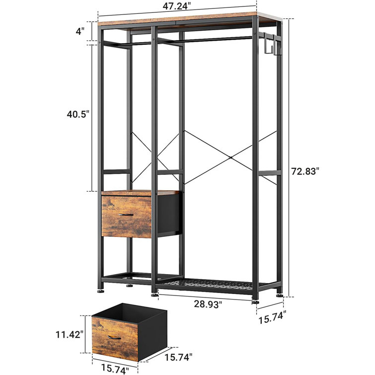 17 Stories Rylaey 47.24'' W Clothes Rack with Shelves Drawers Heavy Duty  Garment Rack & Reviews