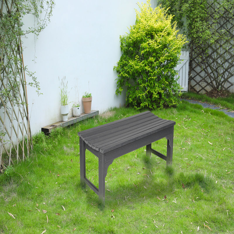 Backless HDPE Adirondack Bench With Wood Texture, Poly Lumber Seat For Patio, Backyard, Balcony, All Weather Resistant With UV Protection, Gray