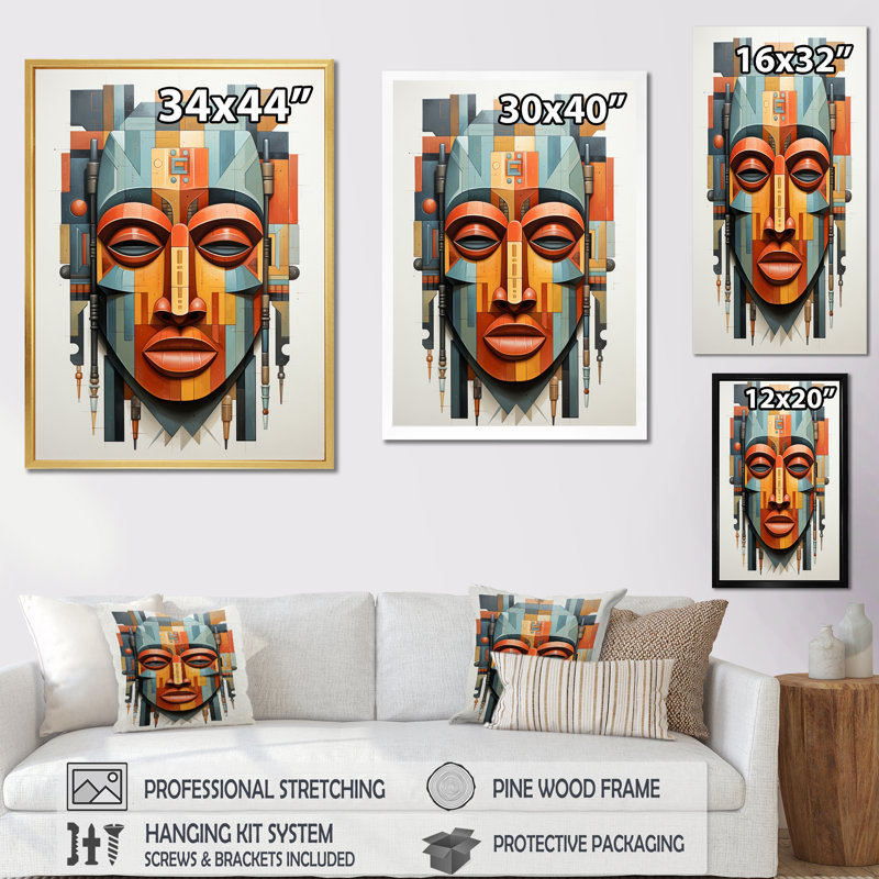 Everlynn Masque tribal africain Kente I, Cadre flottant noir, H 20 po x l 12 po x P 1 po