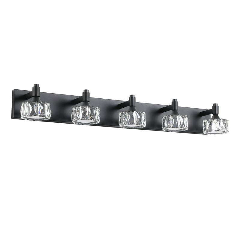 Crystal Glass Shade Matte Black Led 5- Bathroom Vanity For Decor Sconce With 5 Shades Ambiance, 7.8" H x 36.91" W x 4.79" D