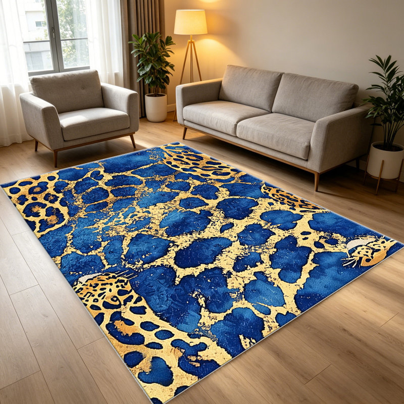 Leopard Print Blue Gold carpet-easy to clean, machine-washable, soft and comfortable; suitable for door mats, kitchens, living rooms, bedrooms, corridors, and laundry areas. Easy to clean, durable carpet for home decoration.