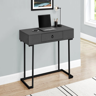 Bureau d'ordinateur, bureau personnel, ordinateur portable, tiroirs de rangement, L 42 po, bureau, stratifié gris, métal noir, contemporain, moderne