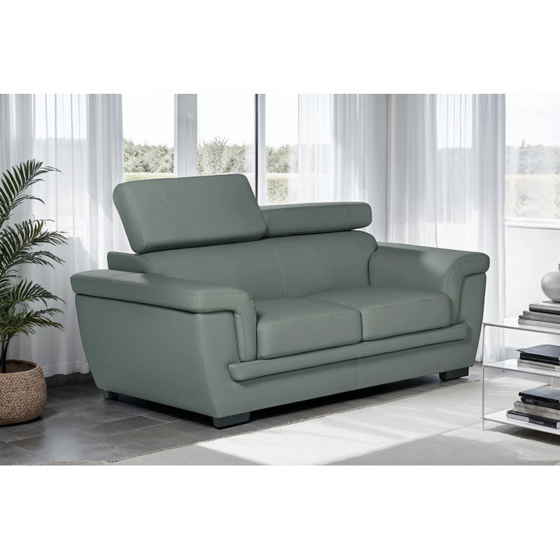 Syniya Genuine Leather Sofa, Gray Genuine Leather, 2