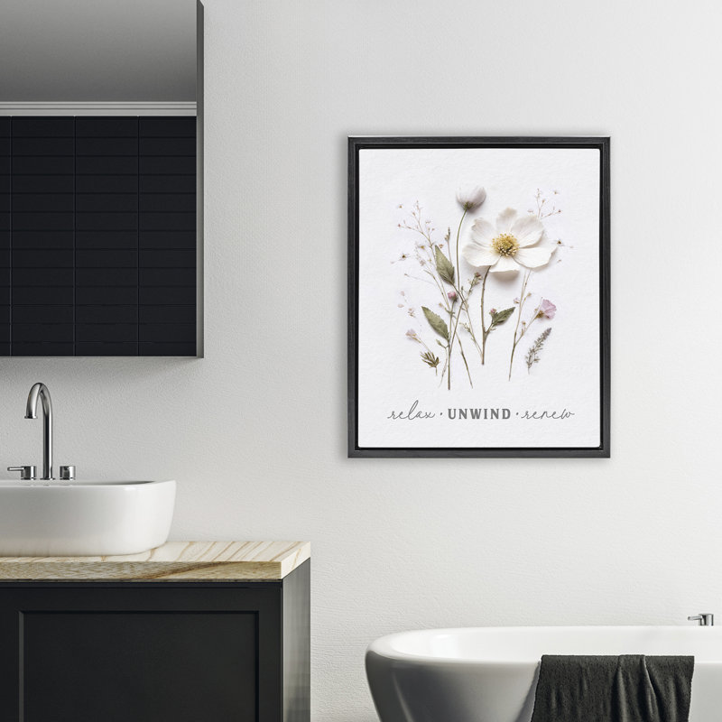 Cadre flottant relaxant à fleurs pressées, design par lettré et doublé, H 31 po x l 25 po, Cadre flottant noir de jais