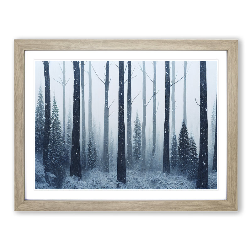 XH1022-10205X Winter Forest Pine Trees Vol.3 - Single Picture Frame Print, 46cm H x 64cm W x 2cm D, Oak