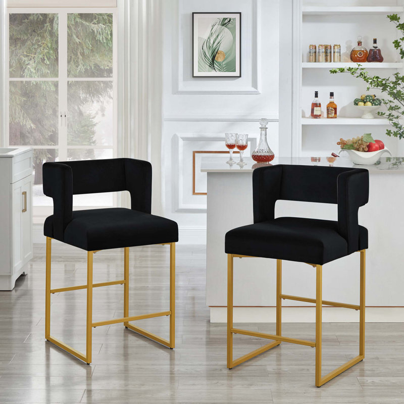 Tabourets de bar à hauteur de comptoir de style moderne avec dossier carré unique, ensemble de 2 chaises de bar polyvalentes avec pieds en fer robustes, chaises de hauteur de comptoir en H pour îlots de cuisine