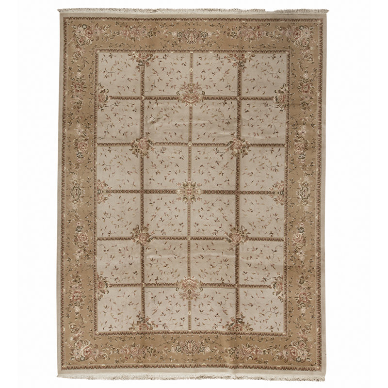Tapis beige / brun / gris noué à la main de haute qualité