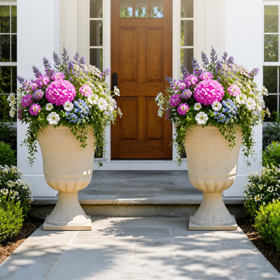 Jardinières de style grec antique de 56 cm (22 po) résistantes aux intempéries avec drainage pré-percé pour l'intérieur et l'extérieur