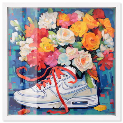 Art mural fantaisiste Sneaker avec fleurs