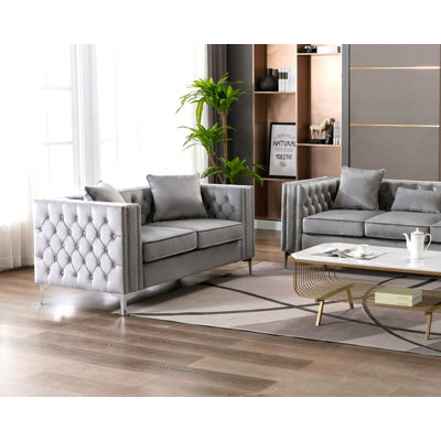 Causeuse en velours gris Lorreto