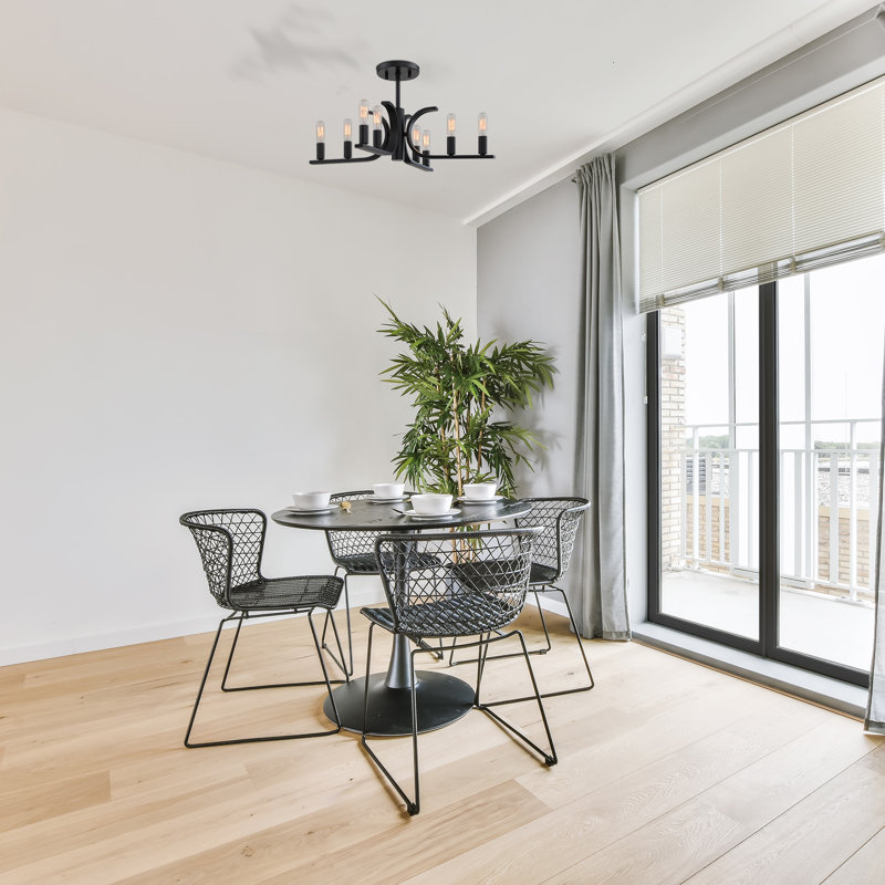 Plafonnier semi-encastré noir mat 8 lumières Wolrad de 22,75 po avec ampoules nues pour salle à manger 22,75 po Wolrad