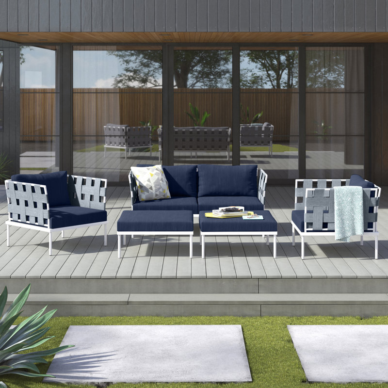 Modway Harmony 5 Piece Outdoor Patio Aluminum Sectional Sofa Set, Navy