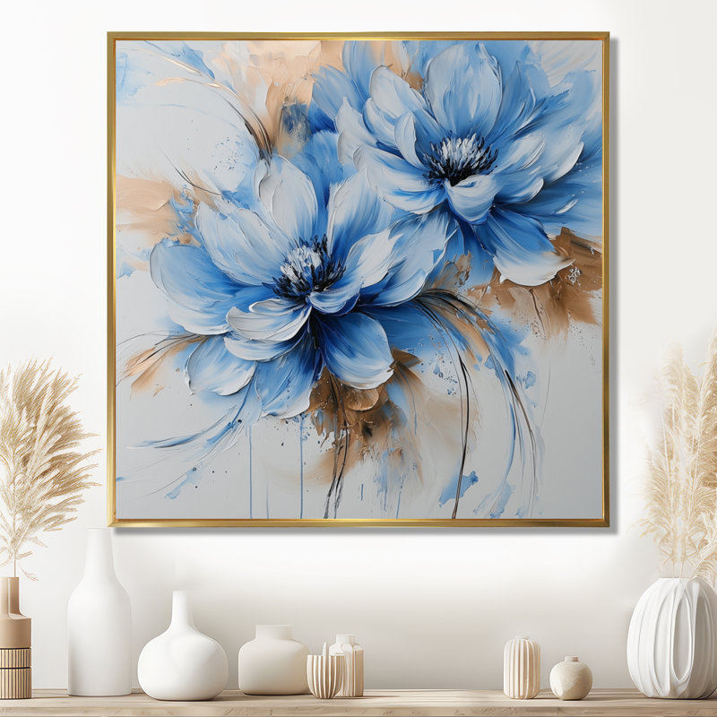 «White Velvet Blue», art mural «Ink River III» par Chrysanthemums, H 30 po x l 30 po, Impression encadrée flottante, Doré