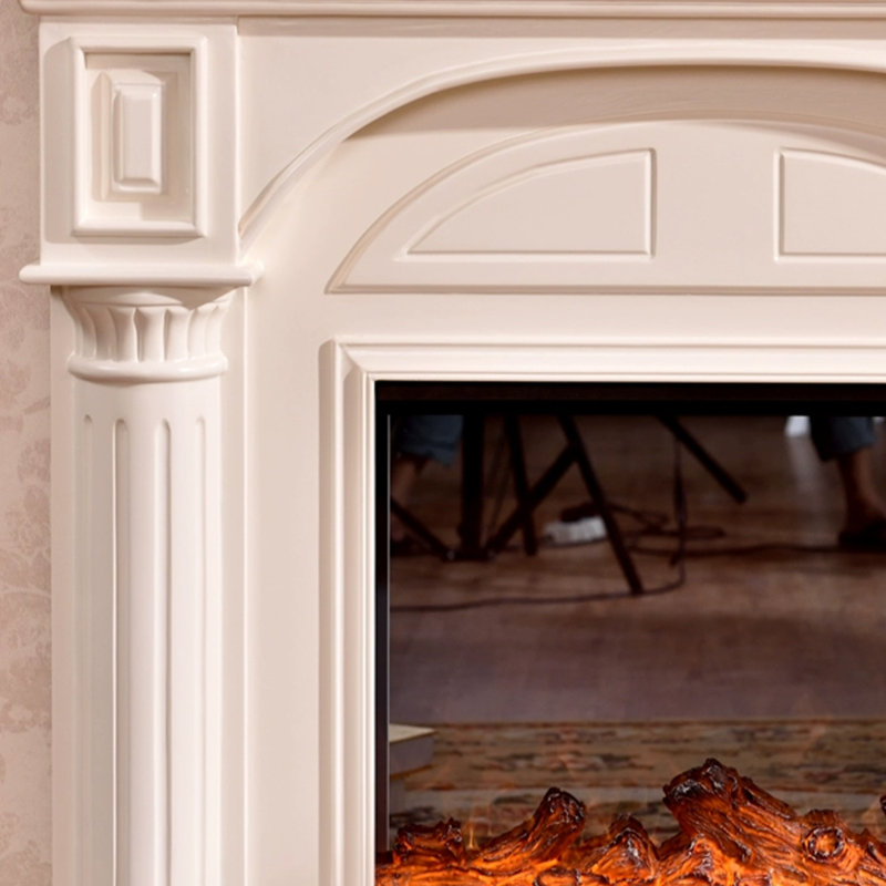 Solid Wood Electric Fireplace, Beige