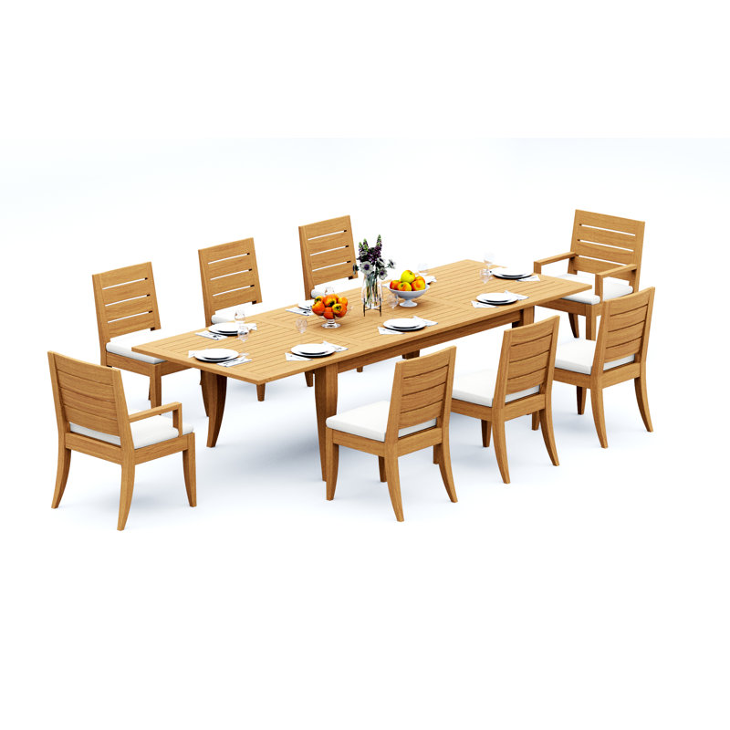 6 Seats 7 Pcs Grade-A Teak Wood Dining Set: 122" Atnas Double Extension Rectangle Table And 6 Atnas  Chairs (2 Arm & 4 Armless Chairs) #11AT2802