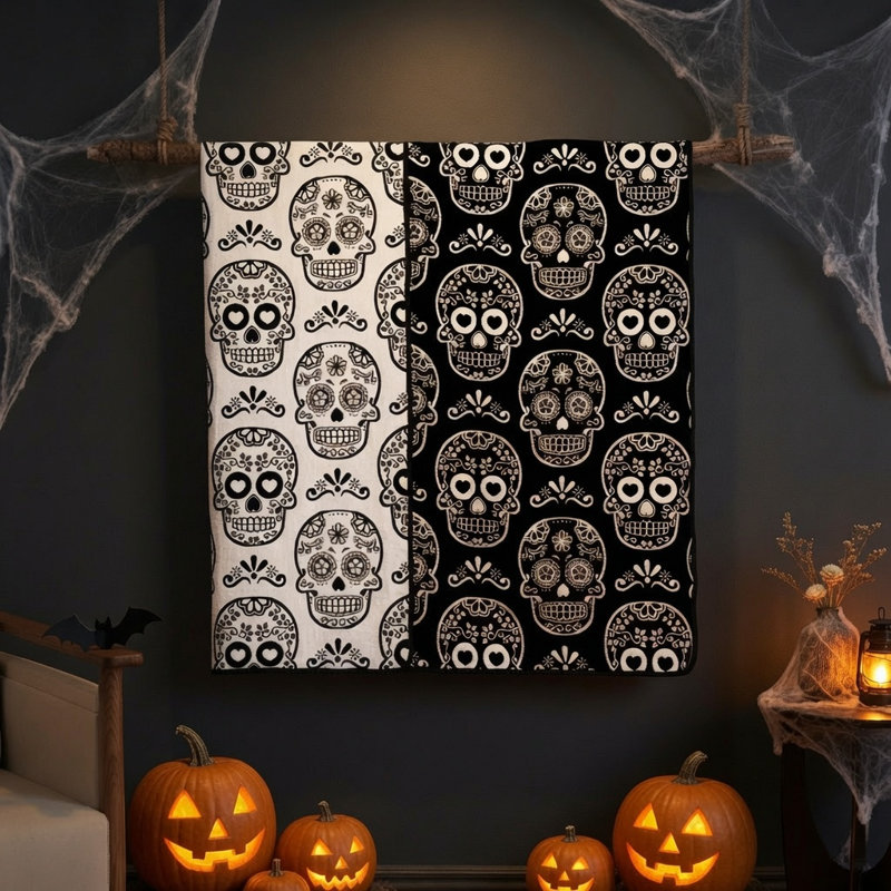 Couverture réversible jacquard à motif tête de mort mexicaine d'Halloween de Greenland Home Fashions, 127 x 152 cm
