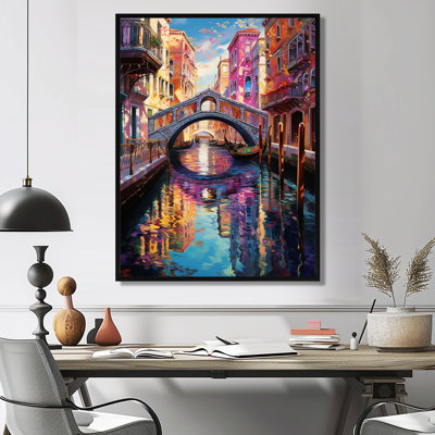 Little Bridge Sunset Reflections Over Venice Canal - Venice Wall Art Print