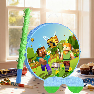 Minecraft Round Pinata Party Decorations, 4 Pcs Minecraft Round Large Pinatas Bundle for Birthday Party Suppies Set