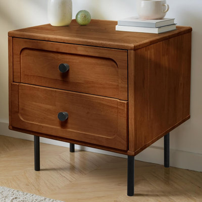  Savana Mid-Century 2 - Drawer Solid Wood Nightstand - End Table & with Metal Legs, Assembly Tools Included