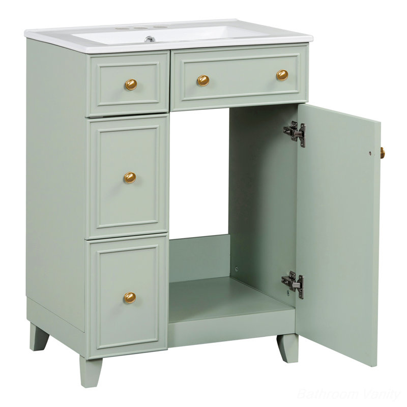 Armoire de meuble-lavabo avec lavabo en céramique Motonobu, Vert