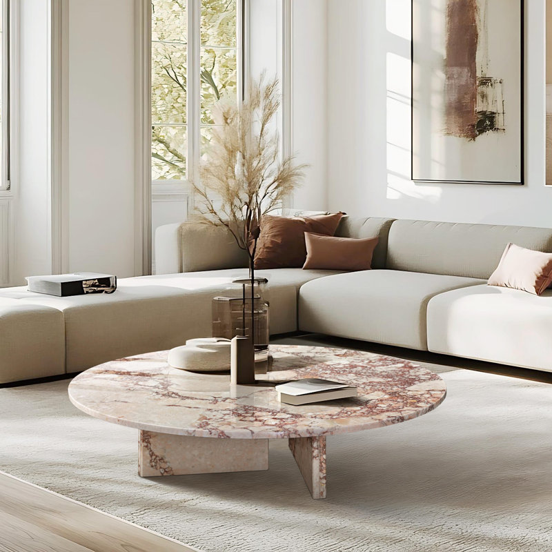 Modern Luxury Coffee Table ,Living Room Table, 9.8" H x 35.4" L x 35.4" W, Pink