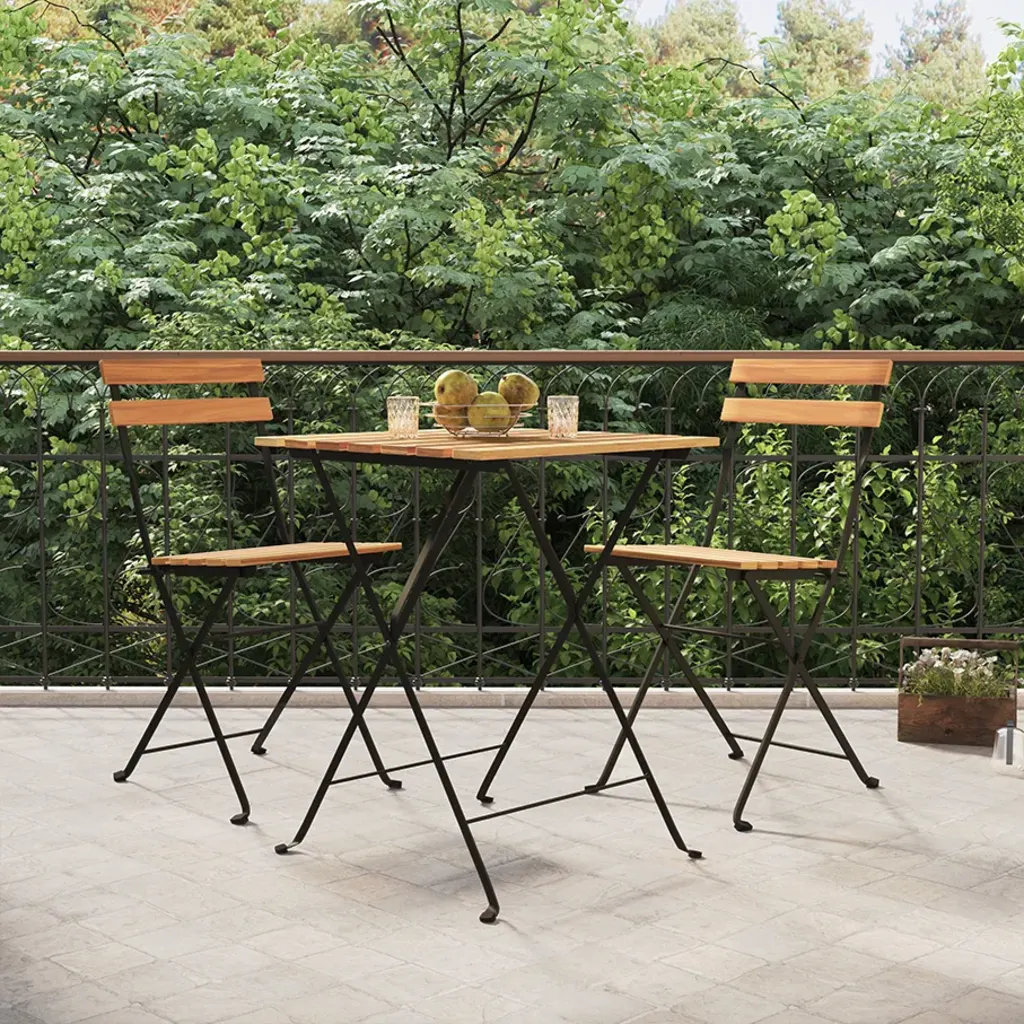Vidaxl Solid Wood Teak Folding Bistro Set 3 Piece Steel Garden Table And Chair - Image 3