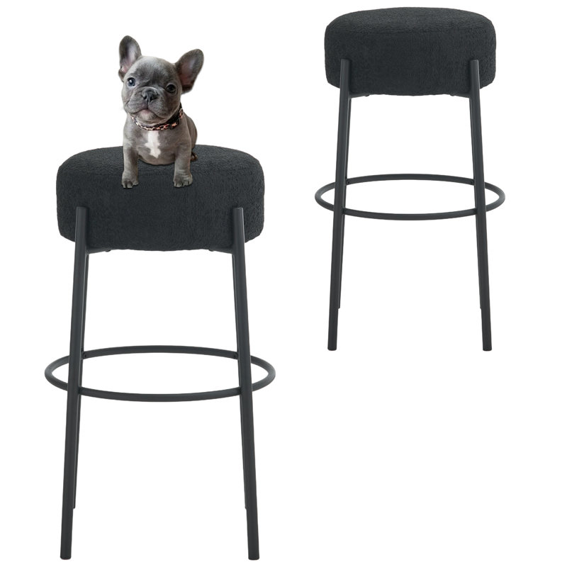 Tabourets hauts contemporains ronds en métal (ensemble de 2), Tissu gris foncé / cadre noir