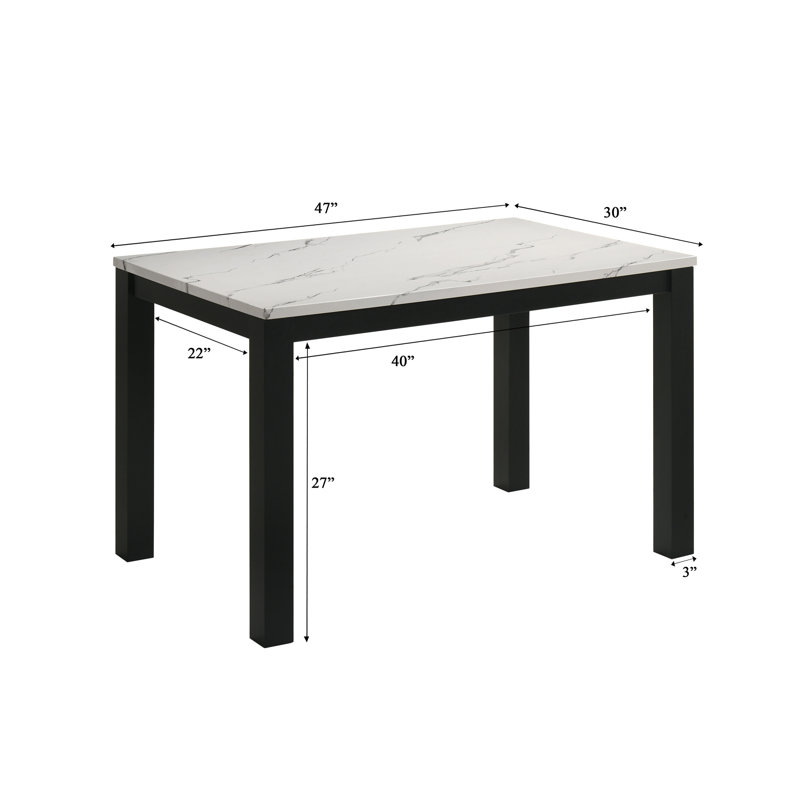 Table à manger moderne 5 pièces: table rectangulaire blanche à plateau en faux marbre et chaises rembourrées gris anthracite avec pieds droits, convient aux pièces riches en hauteur standard, fixe