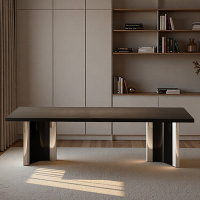 Pieds de bureau noirs en bois massif noir et acier inoxydable