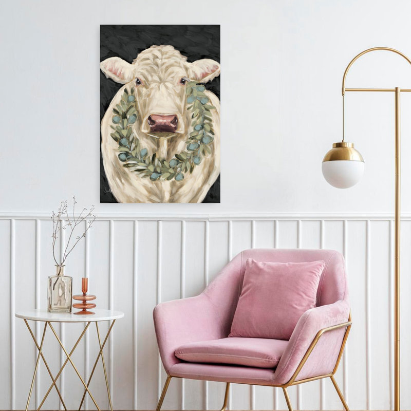 Vache contemporaine fantaisiste élégamment ornée, H 24 po x l 16 po