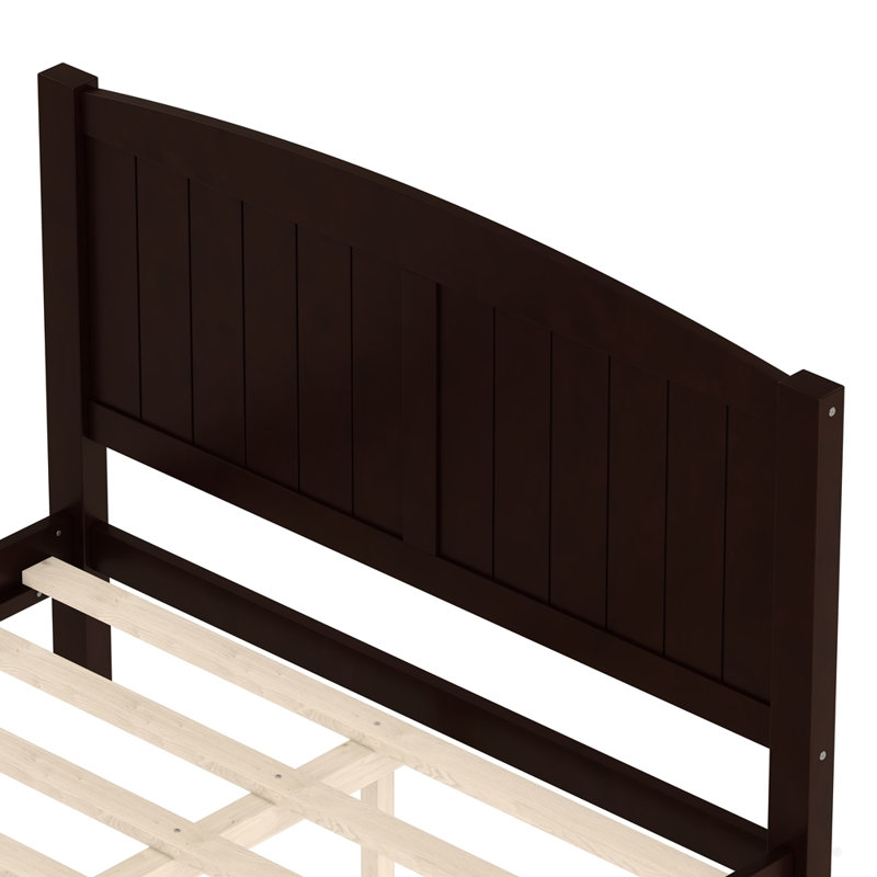 Lit plateforme en bois avec lattes de soutien et structure solide, Lit double, Espresso