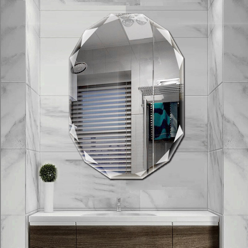  Miroir de salle de bain à rebord biseauté, sans cadre, miroir mural incassable, ovale, 30'' x 40''