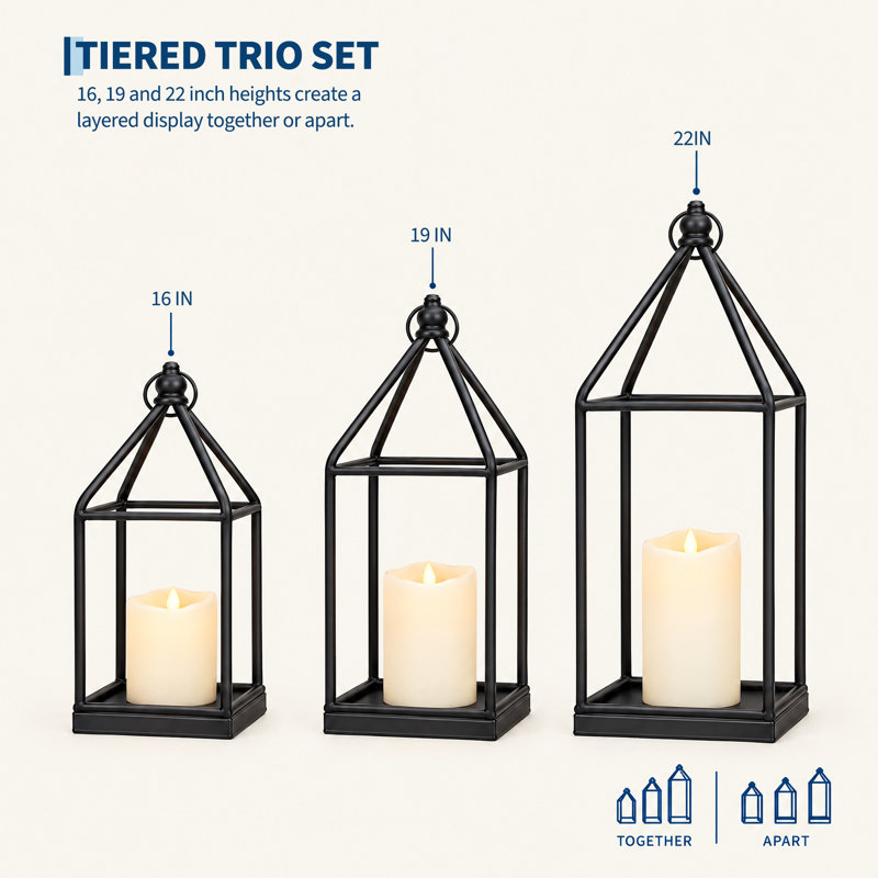 Lanterns Decorative Candles- Tall Black Metal Candle Lanterns Set of 3- Modern Farmhouse Decor for Indoor, Outdoor, Tabletop, Porch
