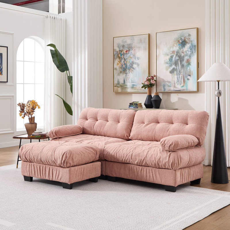 Canapé modulaire modulaire avec nuage, siège en forme de L avec repose-pieds, canapé modulaire, causeuse en flanelle avec 4 coussins