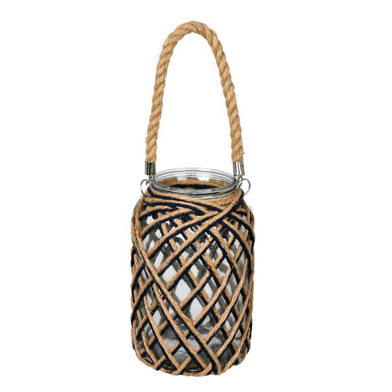 Pot en verre Guzman avec poignée en jute tissée, H 10,5 po x l 6,5 po x P 6,5 po