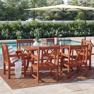 Dusek 6 - Person Wood Patio Dining Set with Rectangular Table