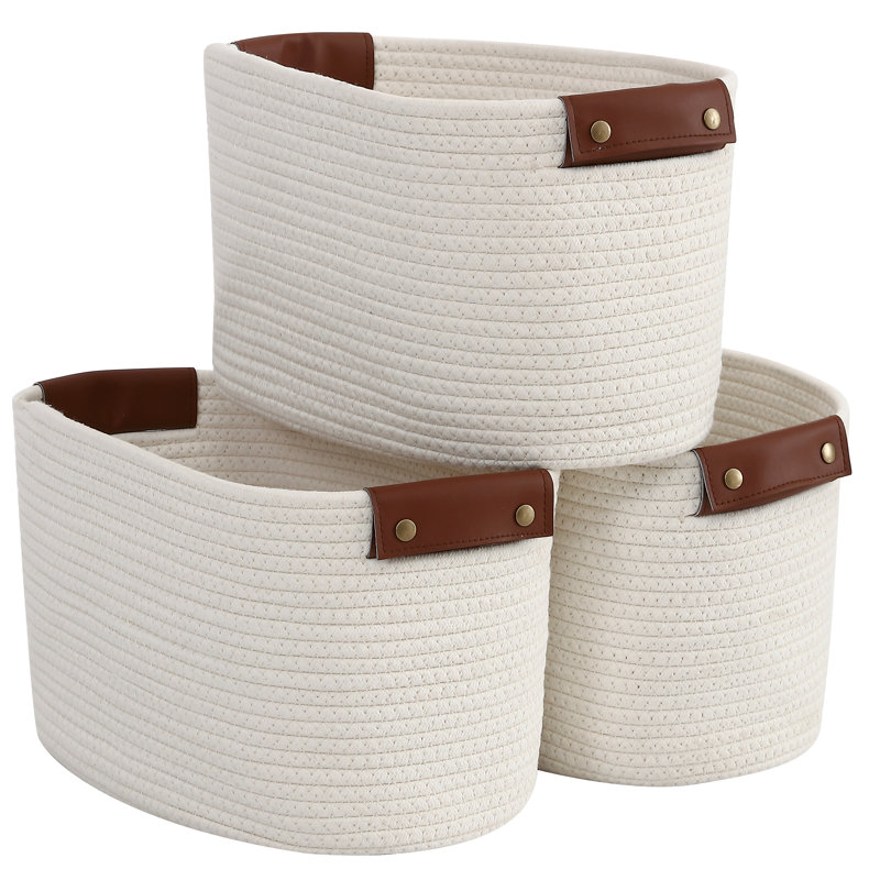 Rosecliff Heights Fabric Decorative Basket, Cream