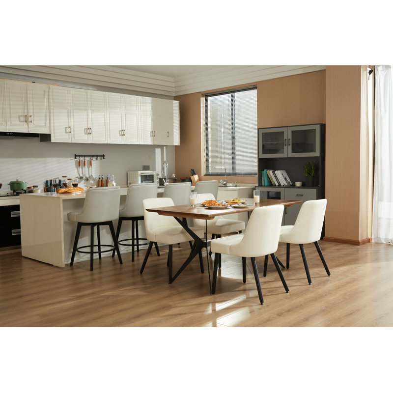 Swivel Upholstered 30'' Counter Stool Wood Leg, Light Gray, Bar Stool (30" Seat Height), 1