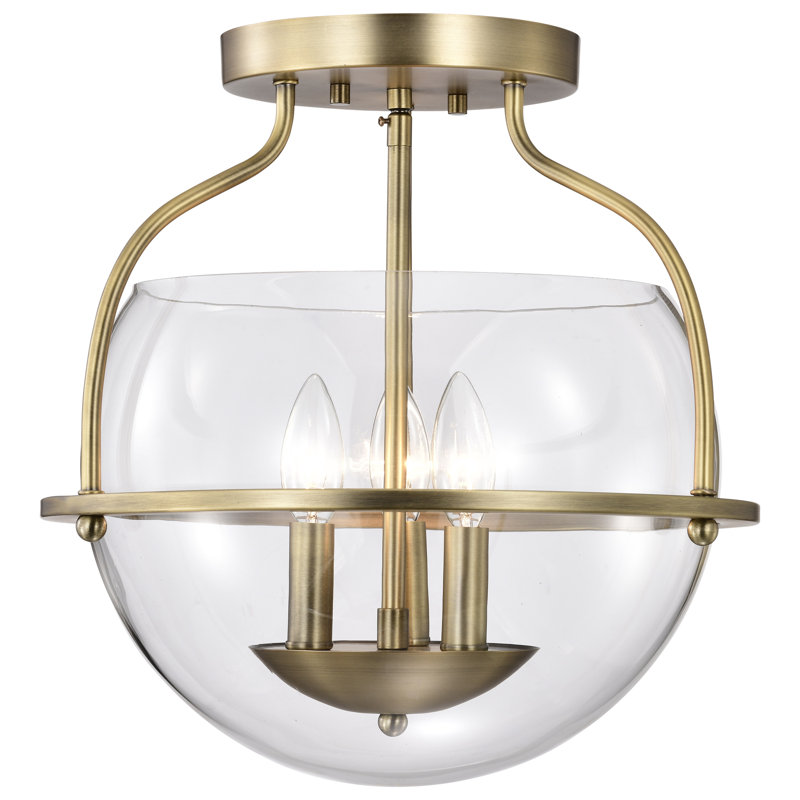 Wallsburg Glass Semi Flush Mount, Vintage Brass
